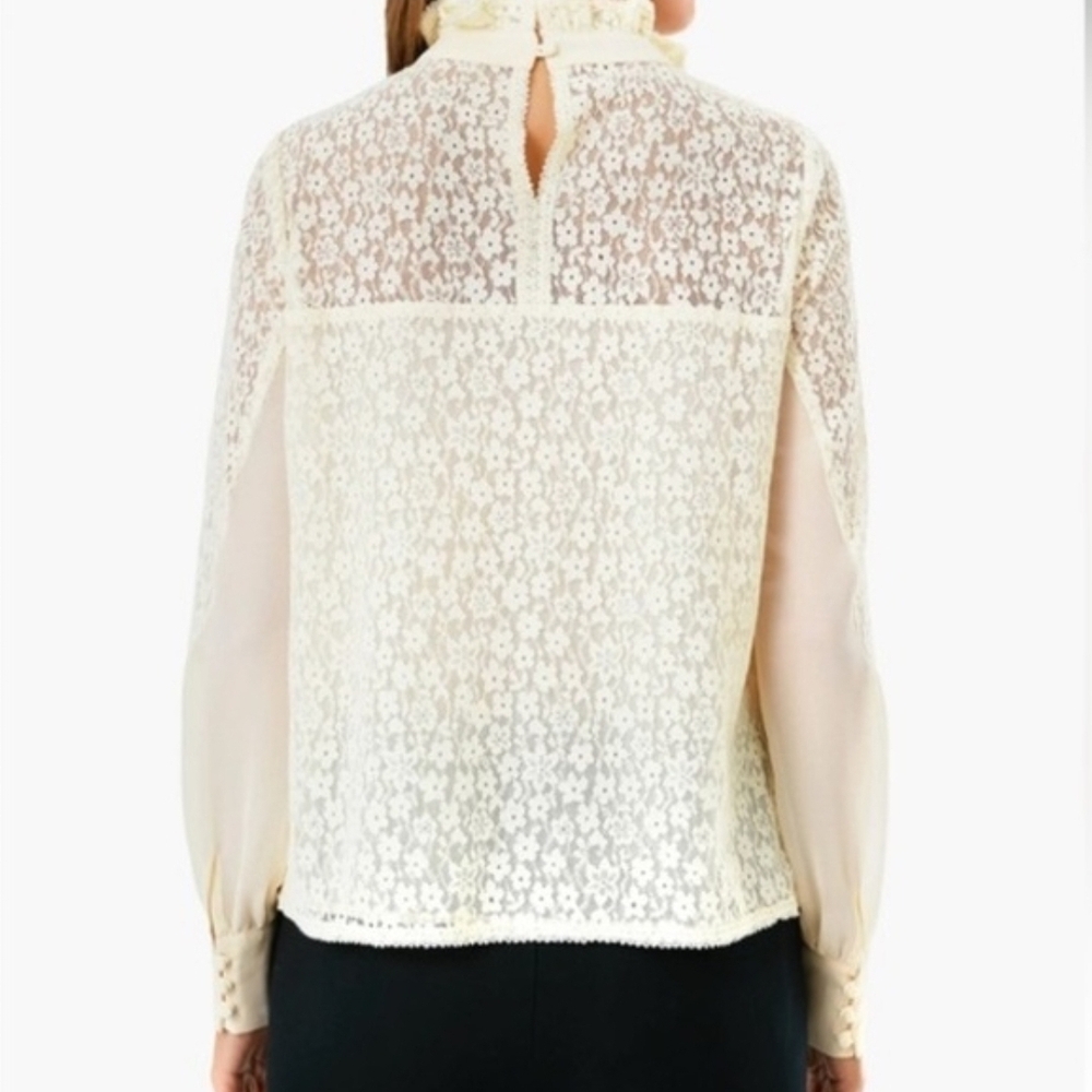 Tuckernuck High Neck Long Sleeve Cream Lace Rosalee Blouse XL - Picture 10 of 12